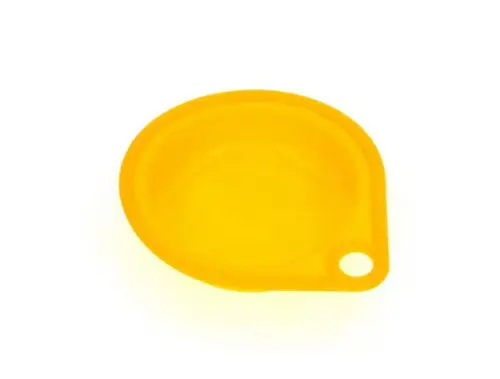 Gelbes, ovales Silikonprodukt mit einem kleinen Loch an der Seite, möglicherweise von Bosch, dient als Membran oder Dichtung für Anwendungen im Haushalt oder der Industrie.